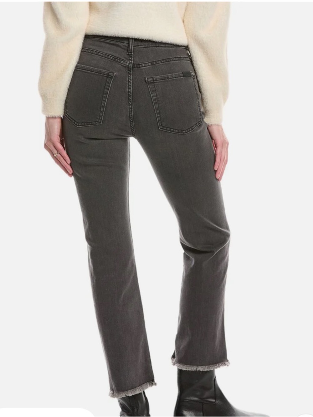 7 For All Mankind Faded Black High Waist Slim Kick Jeans with Frayed Hem - Picture 11 of 11